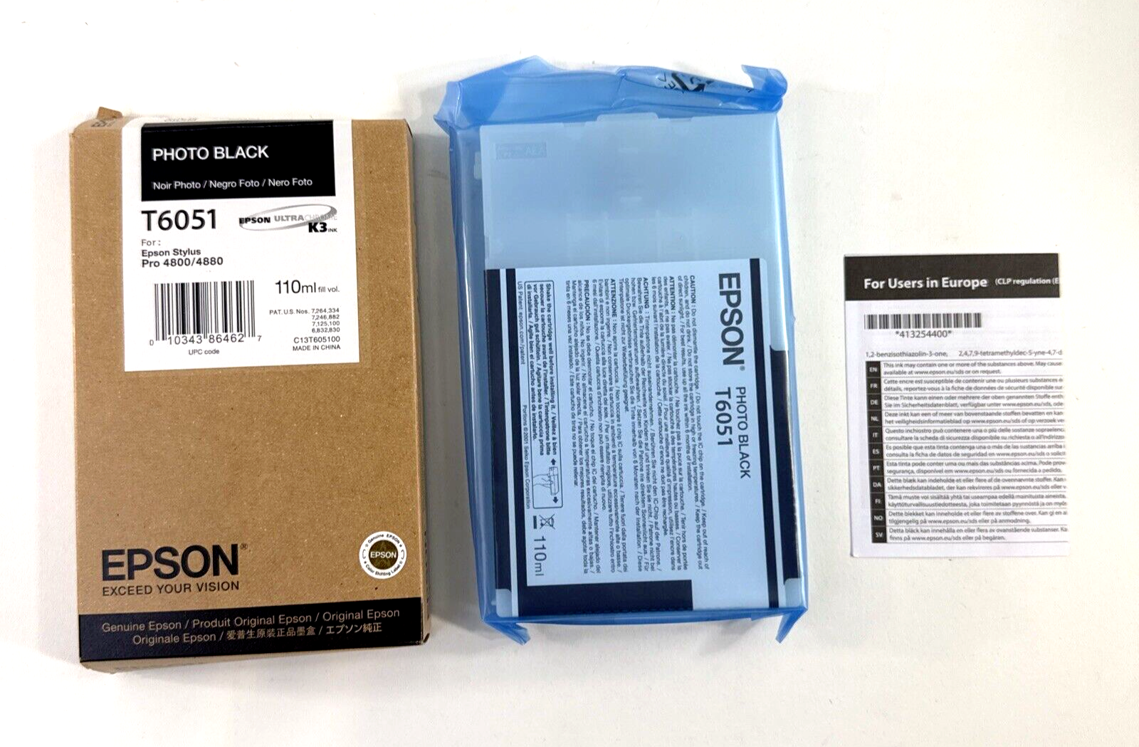 Epson T6051 Photo Black 110ml K3 Ultrachrome Ink - Expiration Date 2019 - New