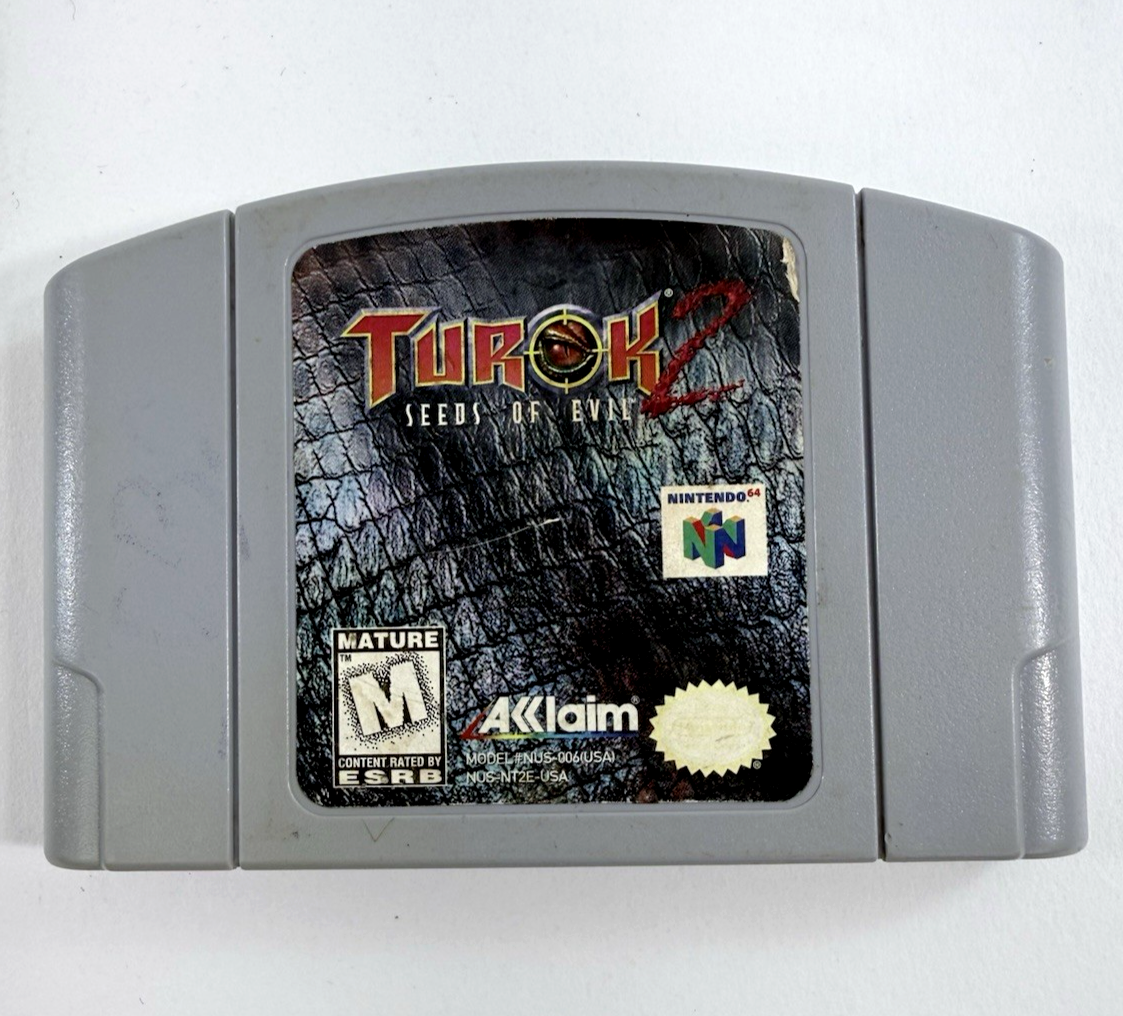 Turok 2: Seeds of Evil (Nintendo 64, 1998) Gray Cartridge - Tested and Working
