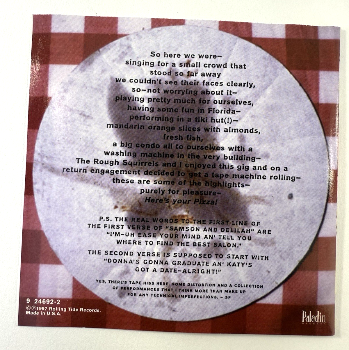 Here’s Your Pizza: Steve Forbert And The Rough Squirrels (CD Promo, 1997)