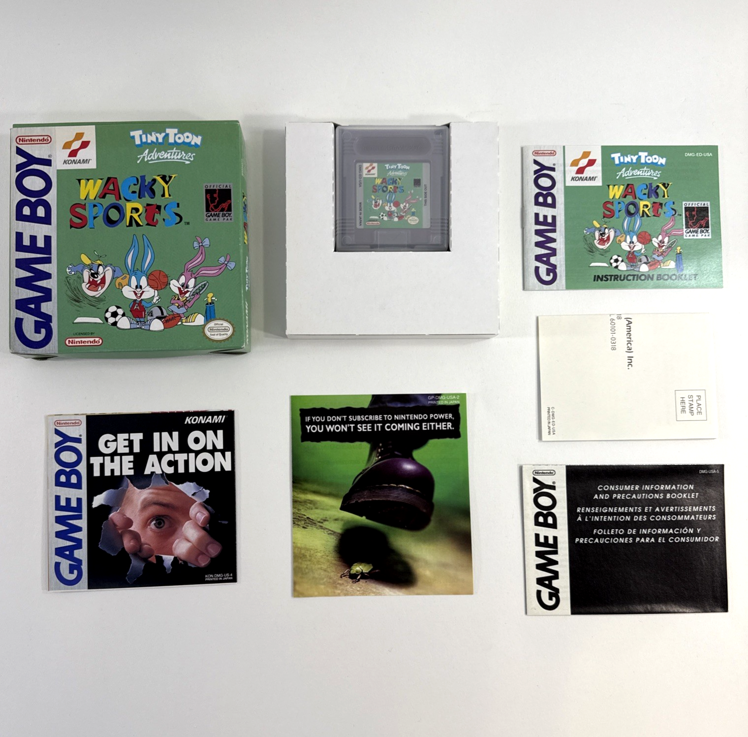 Tiny Toon Adventures: Wacky Sports (GameBoy, 1994) Game Box Manual Reg. Inserts