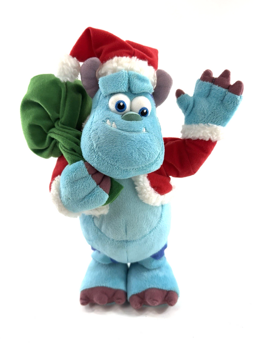 Disney 2012 Monsters Inc Blue 11” Sully Santa Musical Christmas Plush - Tested