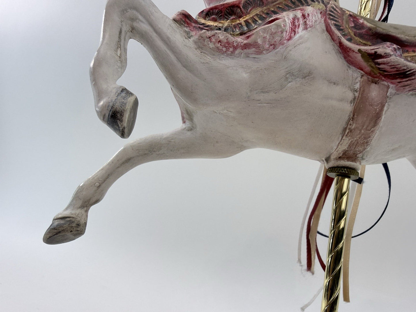 Large 13” Ceramic Carousel Horse Figurine with Ribbons Pink And Gold Trim