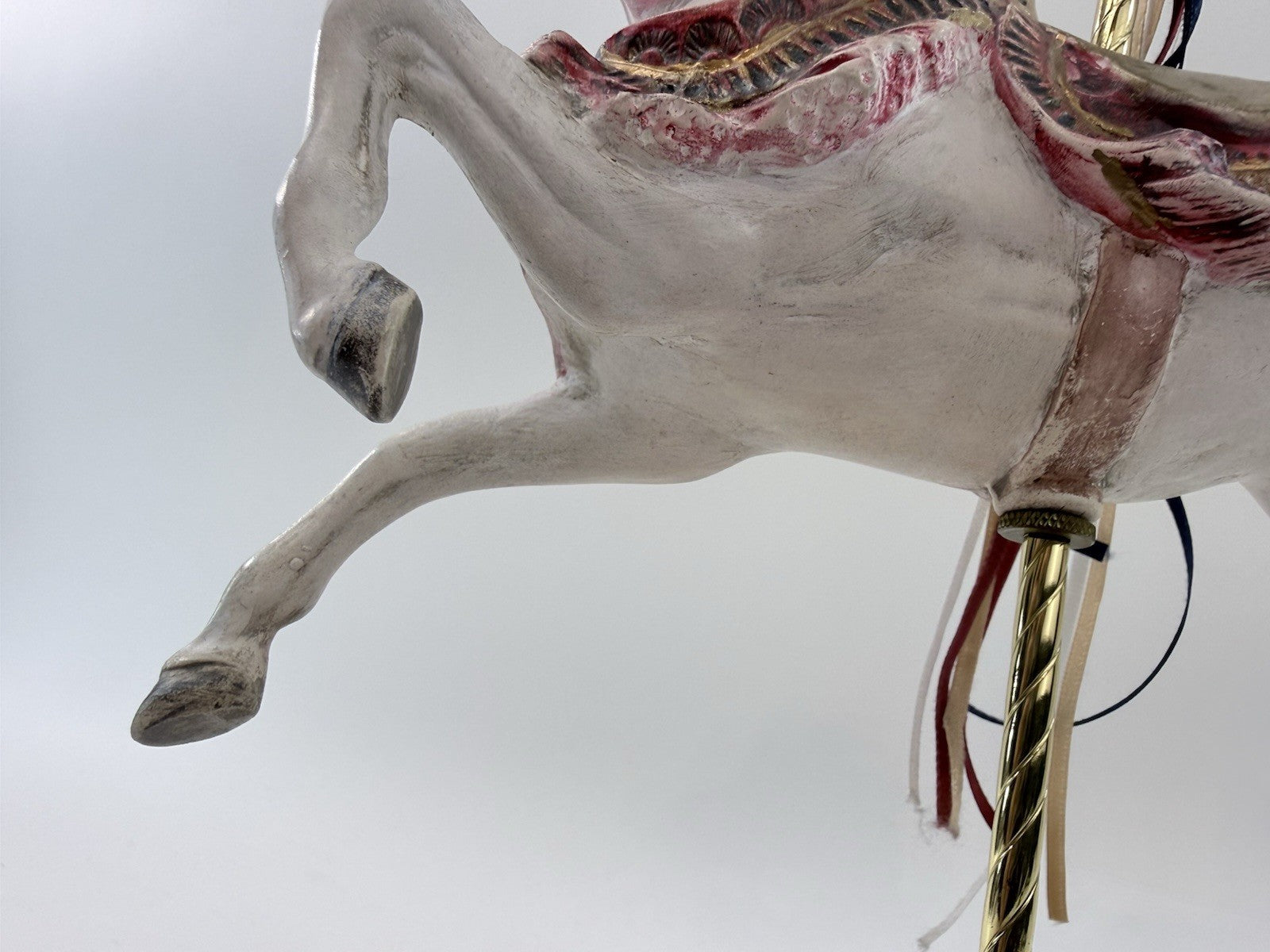 Large 13” Ceramic Carousel Horse Figurine with Ribbons Pink And Gold Trim