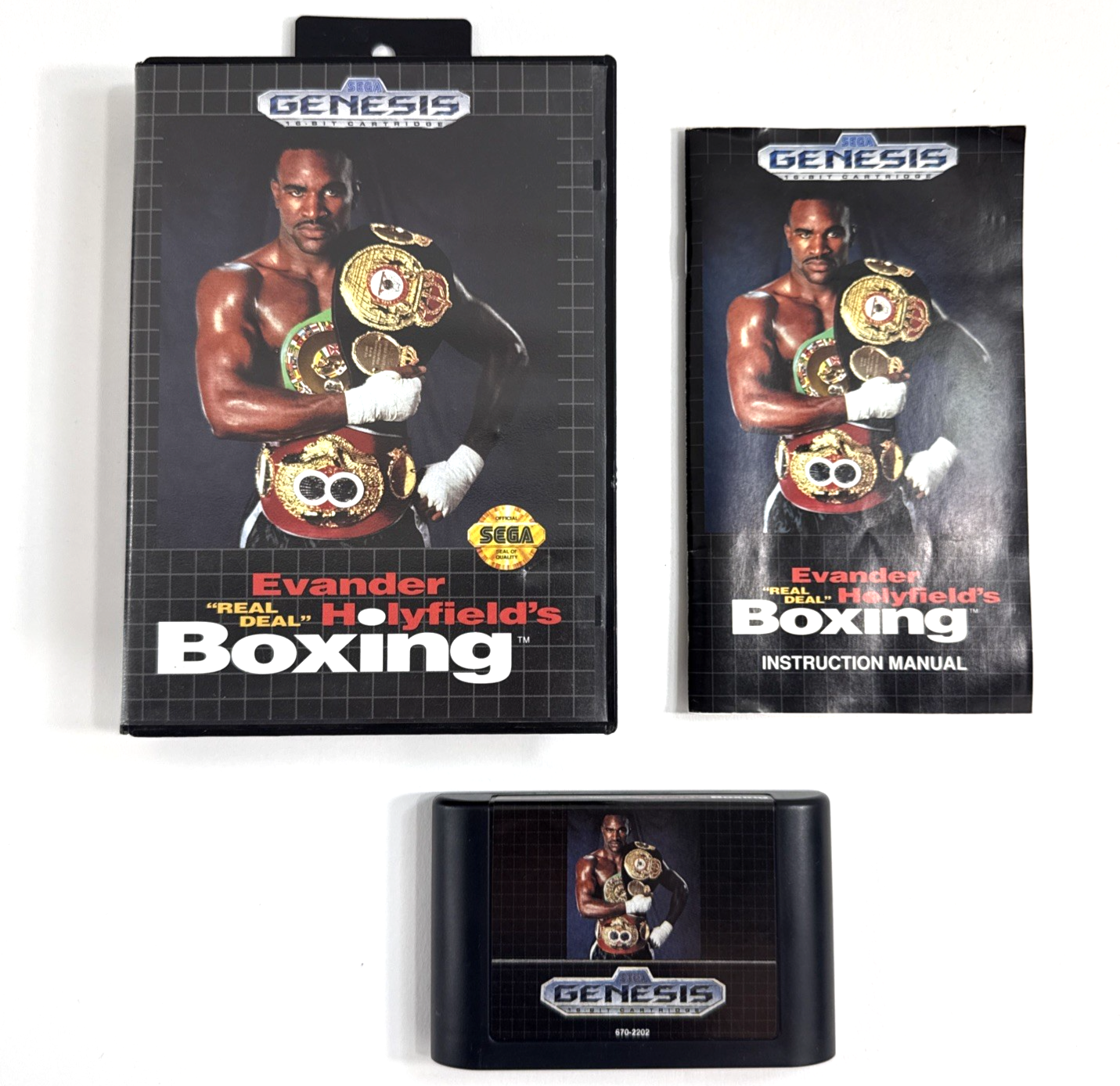 Evander Holyfield's "Real Deal" Boxing (Sega Genesis, 1992) Game, Case, Manual