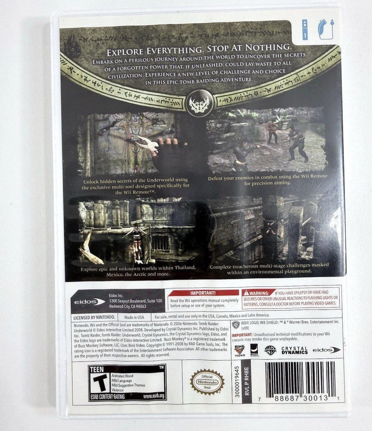 Tomb Raider: Underworld (Nintendo Wii, 2008) Game Case Manual - Tested - Read