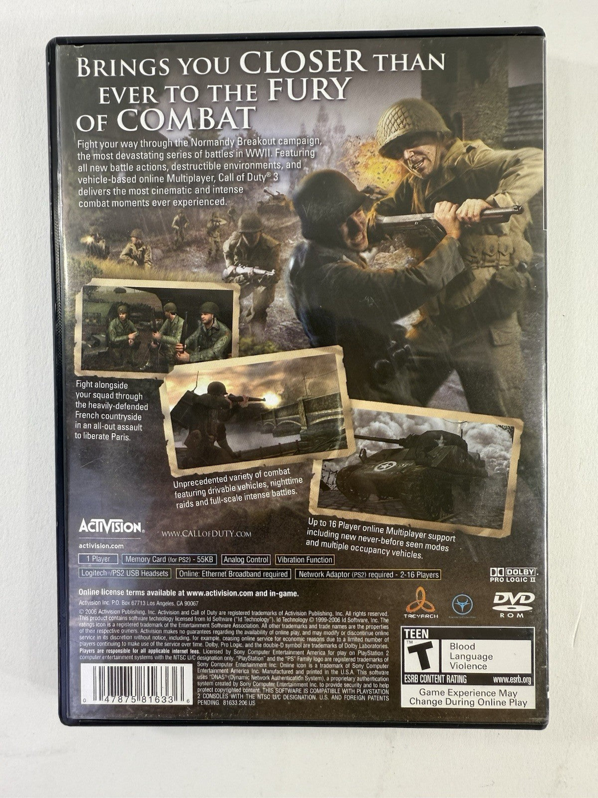 Call of Duty 3 (Sony PlayStation 2, 2006) Game Case Manual - Tested And Working