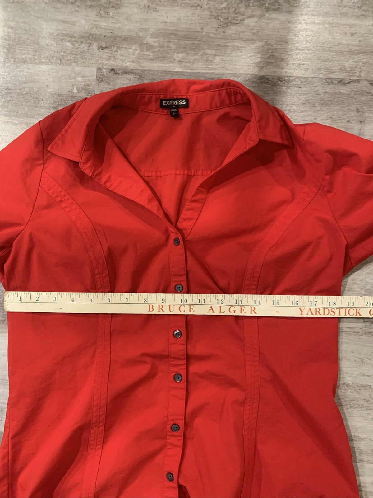 Express Women's Button Up Long-Sleeve Essential Large Red Business Casual Top