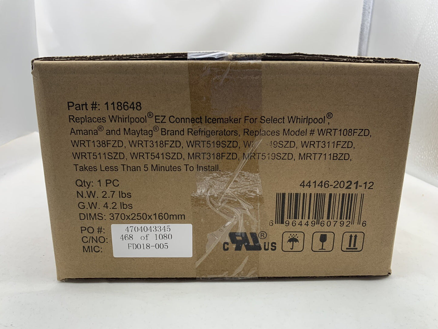 Replacement Ice Maker Kit Replaces Whirlpool EZ Connect Ice Maker Part#: 118648