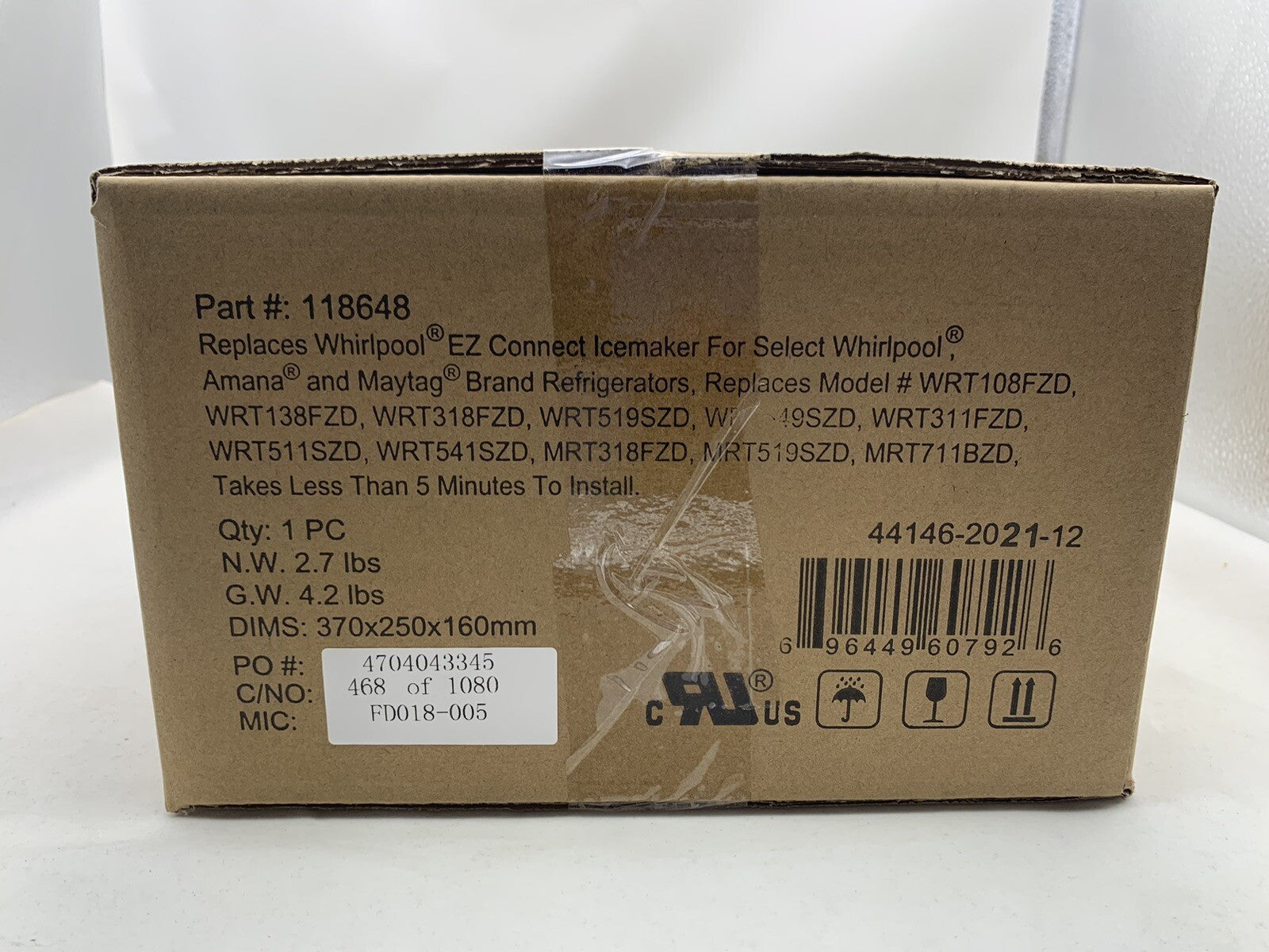 Replacement Ice Maker Kit Replaces Whirlpool EZ Connect Ice Maker Part#: 118648