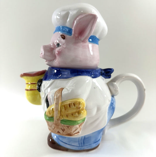 Midwest Of Cannon Falls 1990s Decorative Ceramic Chef Pig Tea Pot HD-102879