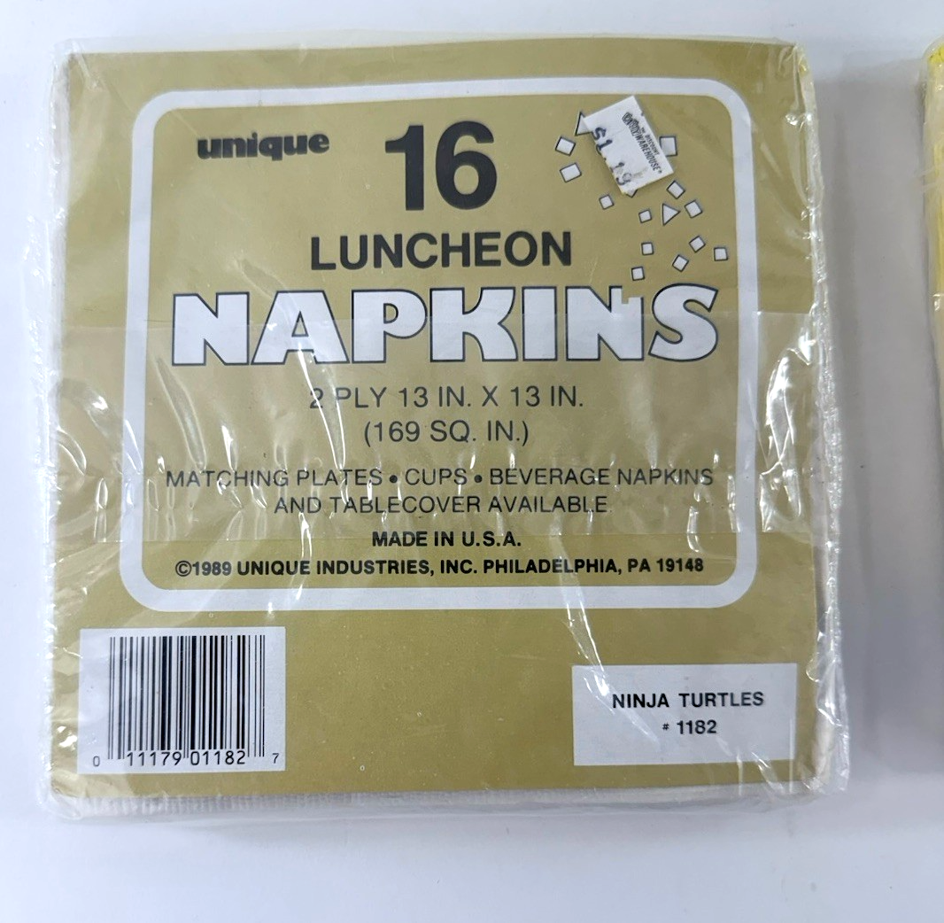 Unique 1989 Teenage Mutant Ninja Turtle Party Napkins, Tablecloth & Cups - New