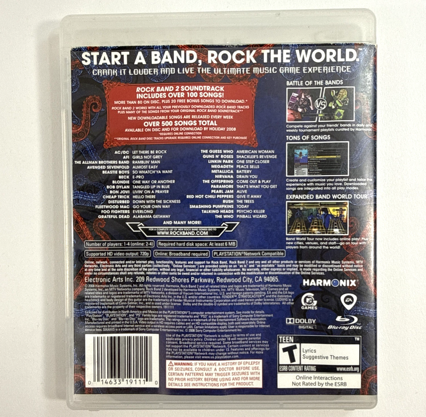 Rock Band 2 (Sony PlayStation 3, 2008) Game Case Manual - Tested and Working