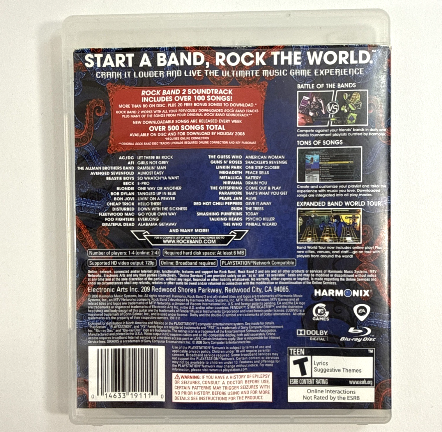 Rock Band 2 (Sony PlayStation 3, 2008) Game Case Manual - Tested and Working