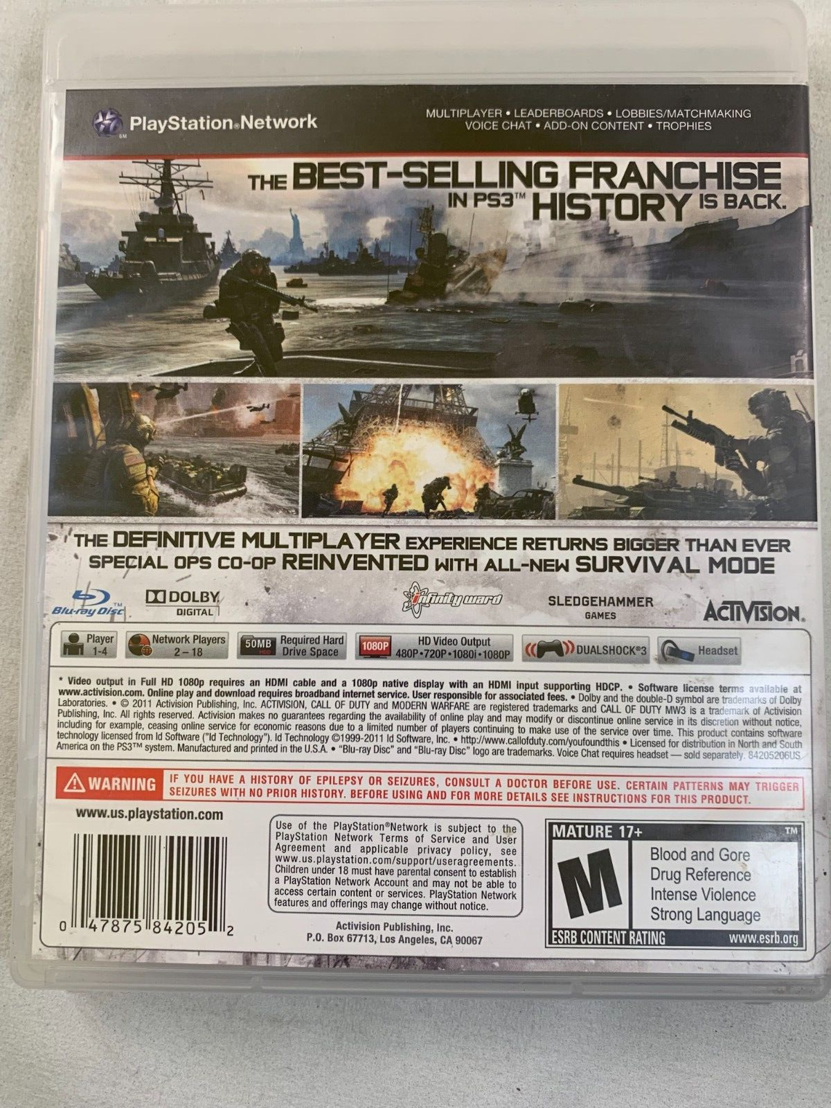 Call of Duty: Modern Warfare 3 (Sony PlayStation 3, 2011) Case Game Manual