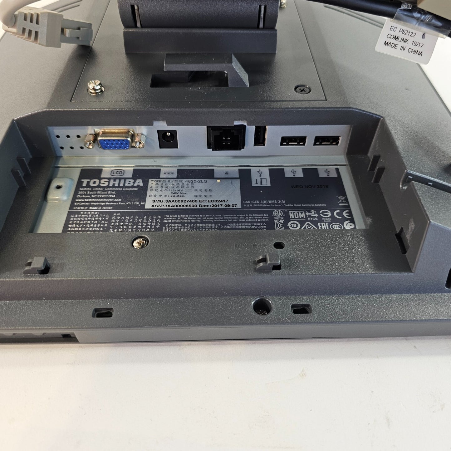 Toshiba IBM 3AA00927400 POS 12" Touchscreen Monitor Display 4820 2LG - Tested