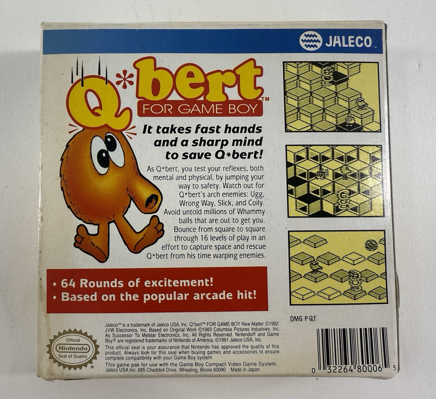Q*Bert (Nintendo GameBoy, 1991) Game Box Manual Registration Inserts - Tested