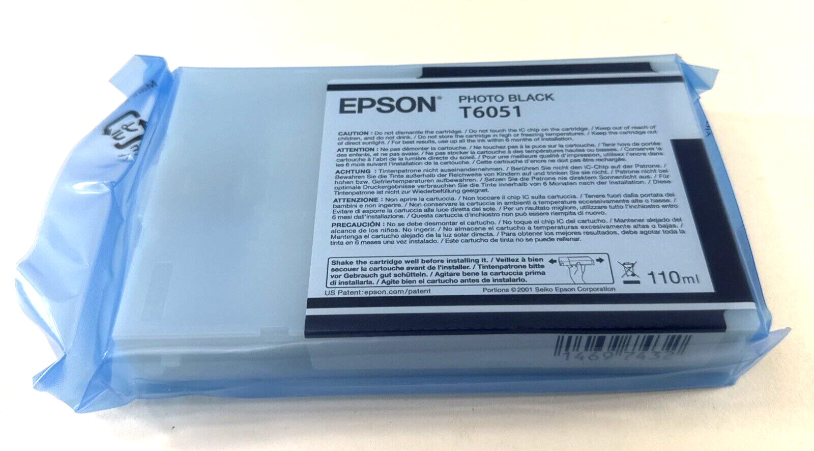 Epson T6051 Photo Black 110ml K3 Ultrachrome Ink - Expiration Date 2019 - New