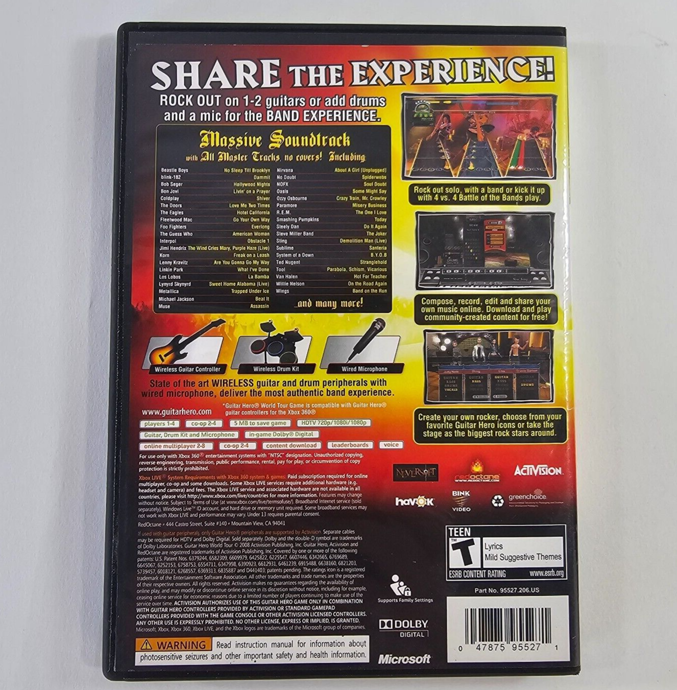 Guitar Hero World Tour (Xbox 360, 2004) Game, Manual, Case Art  - Tested - Read