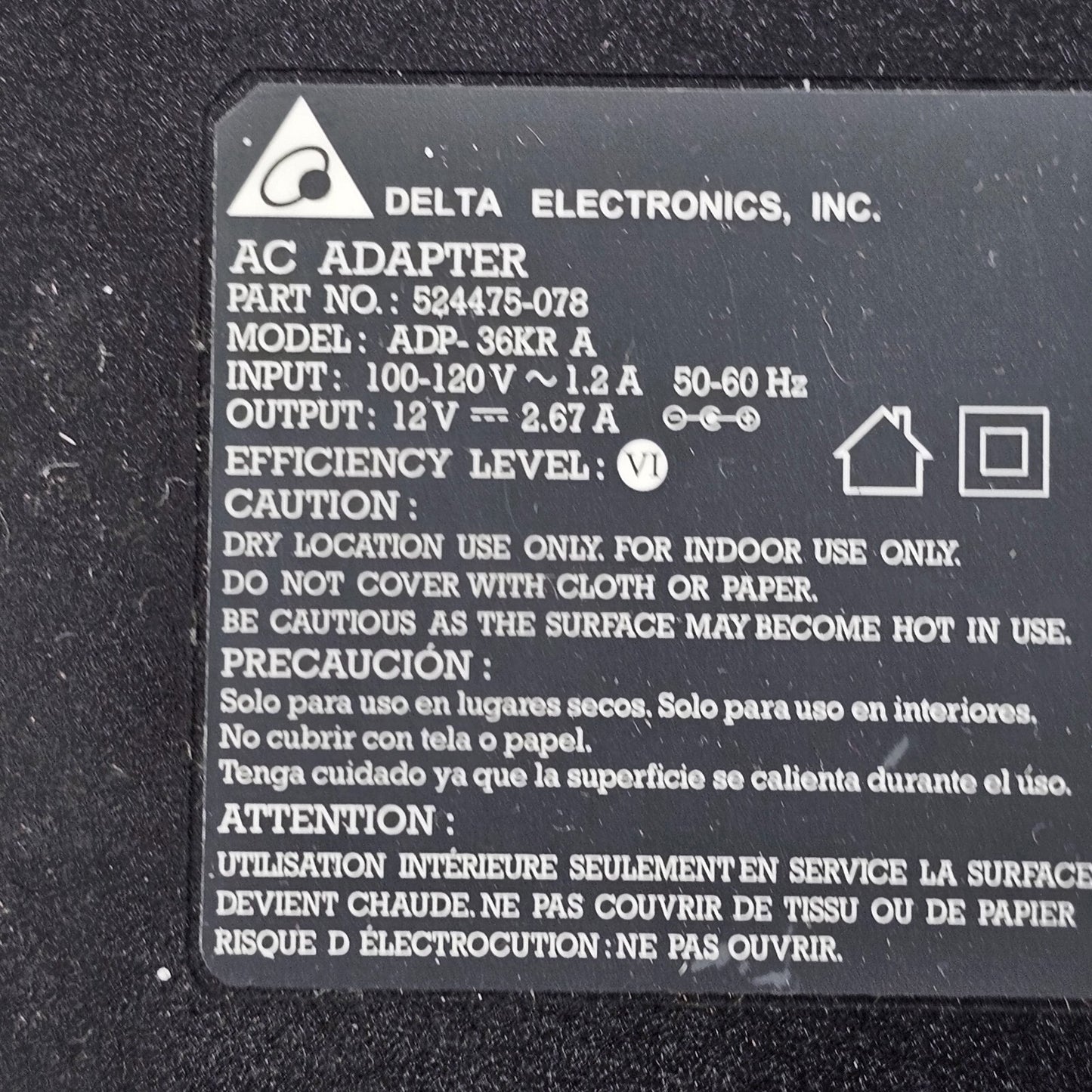Delta Electronics ADP-36KRA 12V 2.67A AC/DC Adapter - Tested and Working