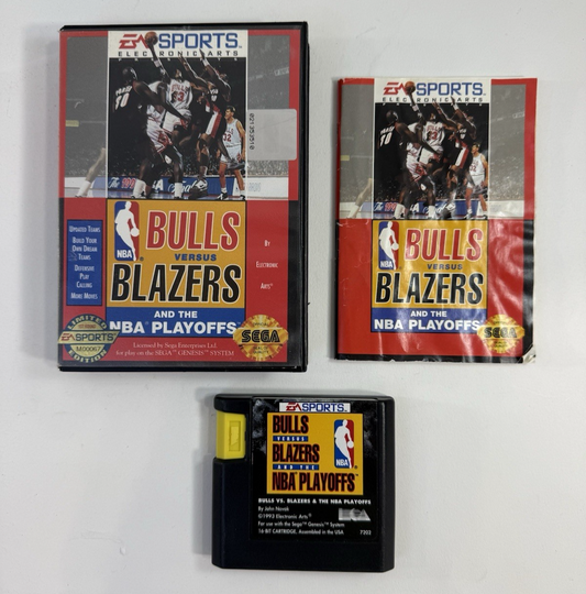 Bulls vs. Blazers and the NBA Playoffs (Sega Genesis, 1993) Game, Case, Manual