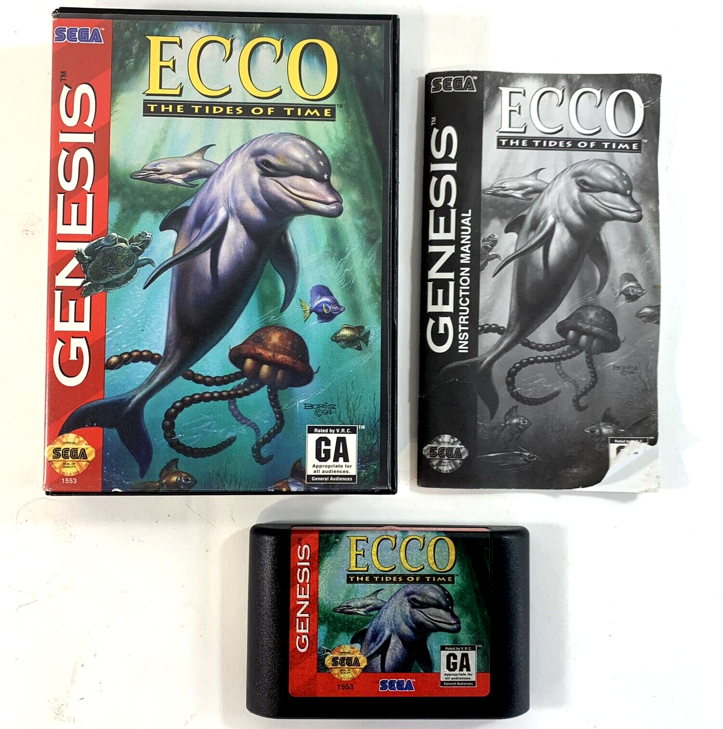 Ecco: The Tides of Time (Sega Genesis, 1994) Game Case Manual - Tested
