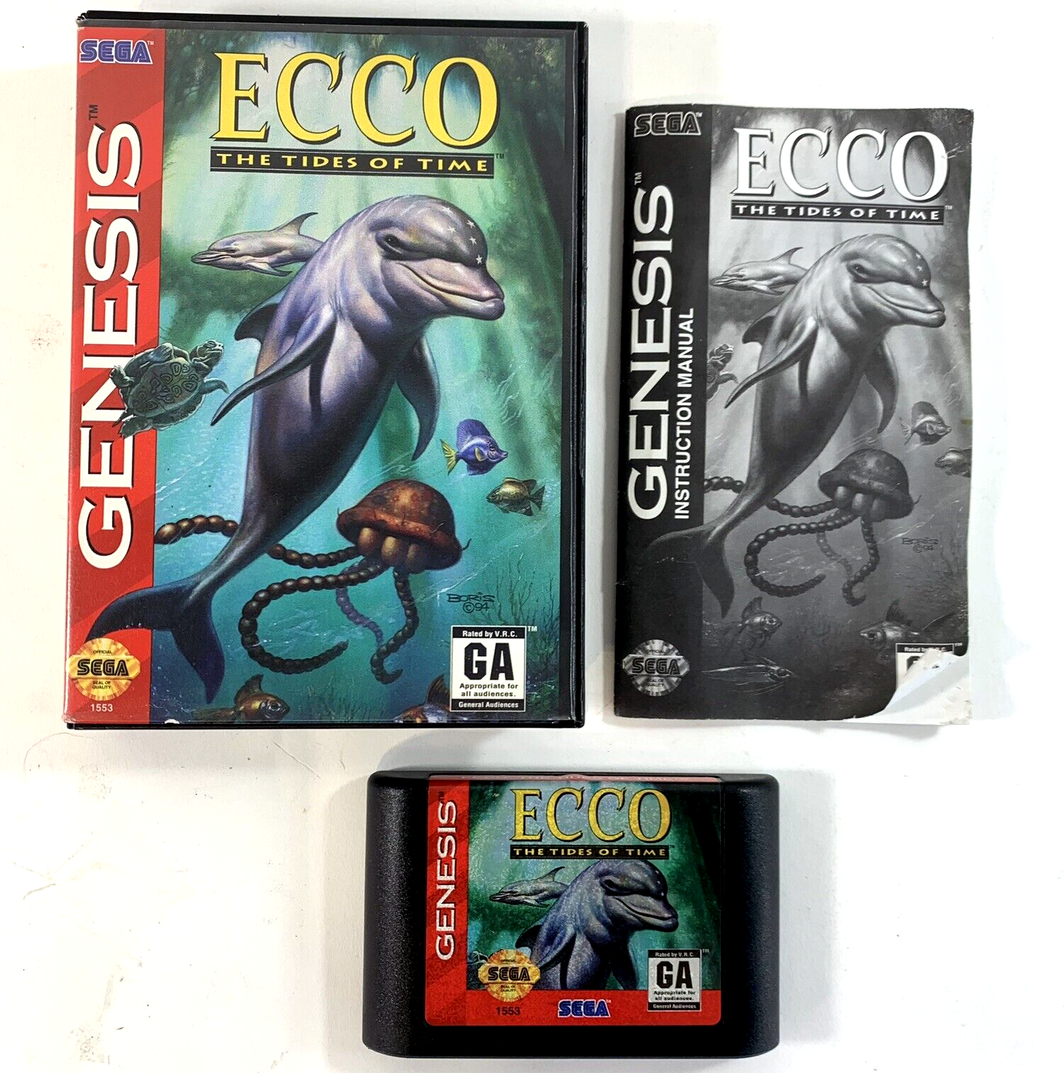 Ecco: The Tides of Time (Sega Genesis, 1994) Game Case Manual - Tested