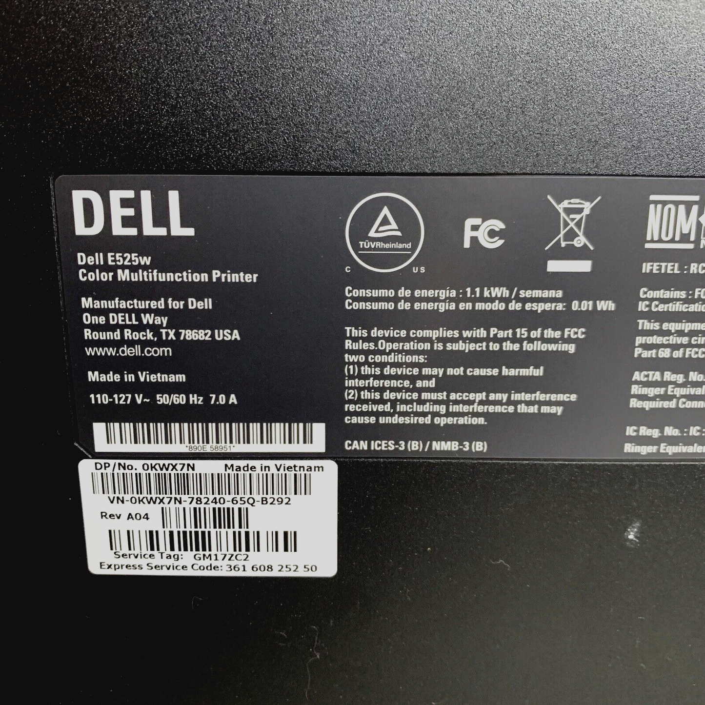 Dell E525W Wireless All-in-One Laser Printer - Tested and Working - Read