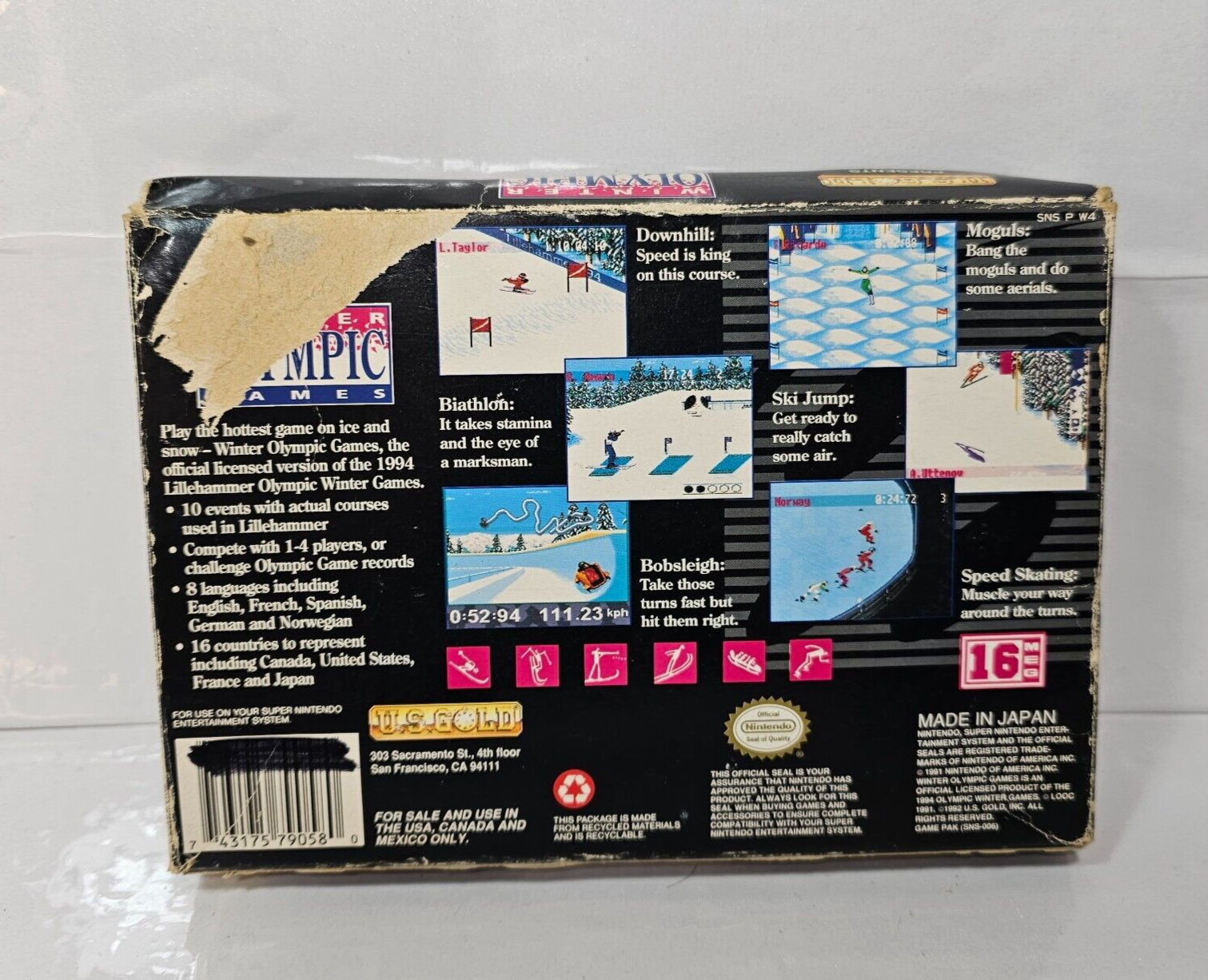Winter Olympic Games Lillehammer '94 (Super Nintendo, 1994) Case Game Manual
