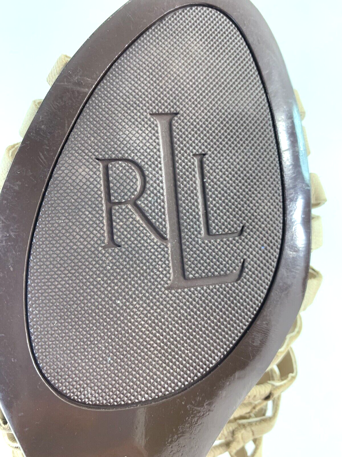 Ralph Lauren Damalise Beige Leather Wedge Sandals Size 9.5B