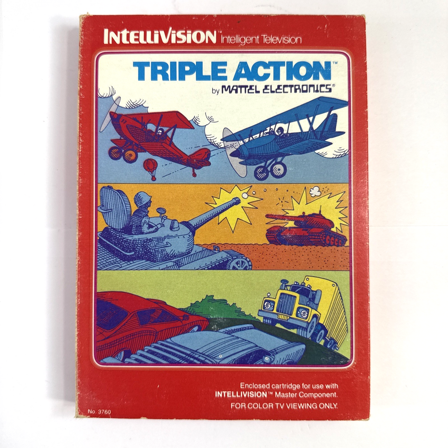 Triple Action (Intellivision, 1981) Game, Case, Manual, Overlays - Tested