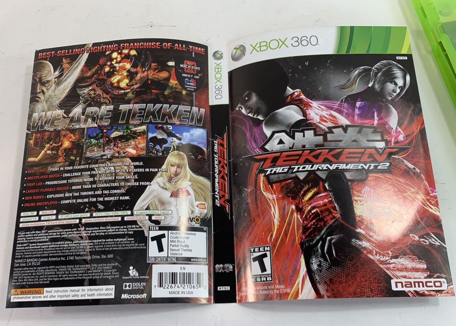 Tekken Tag Tournament 2 (Xbox 360, 2012) Game Case Manual Insert - Tested