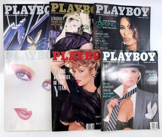 Playboy 1988 Vintage Issues Jan, Mar, Apr, May, Jun, Aug (6) - with Centerfolds