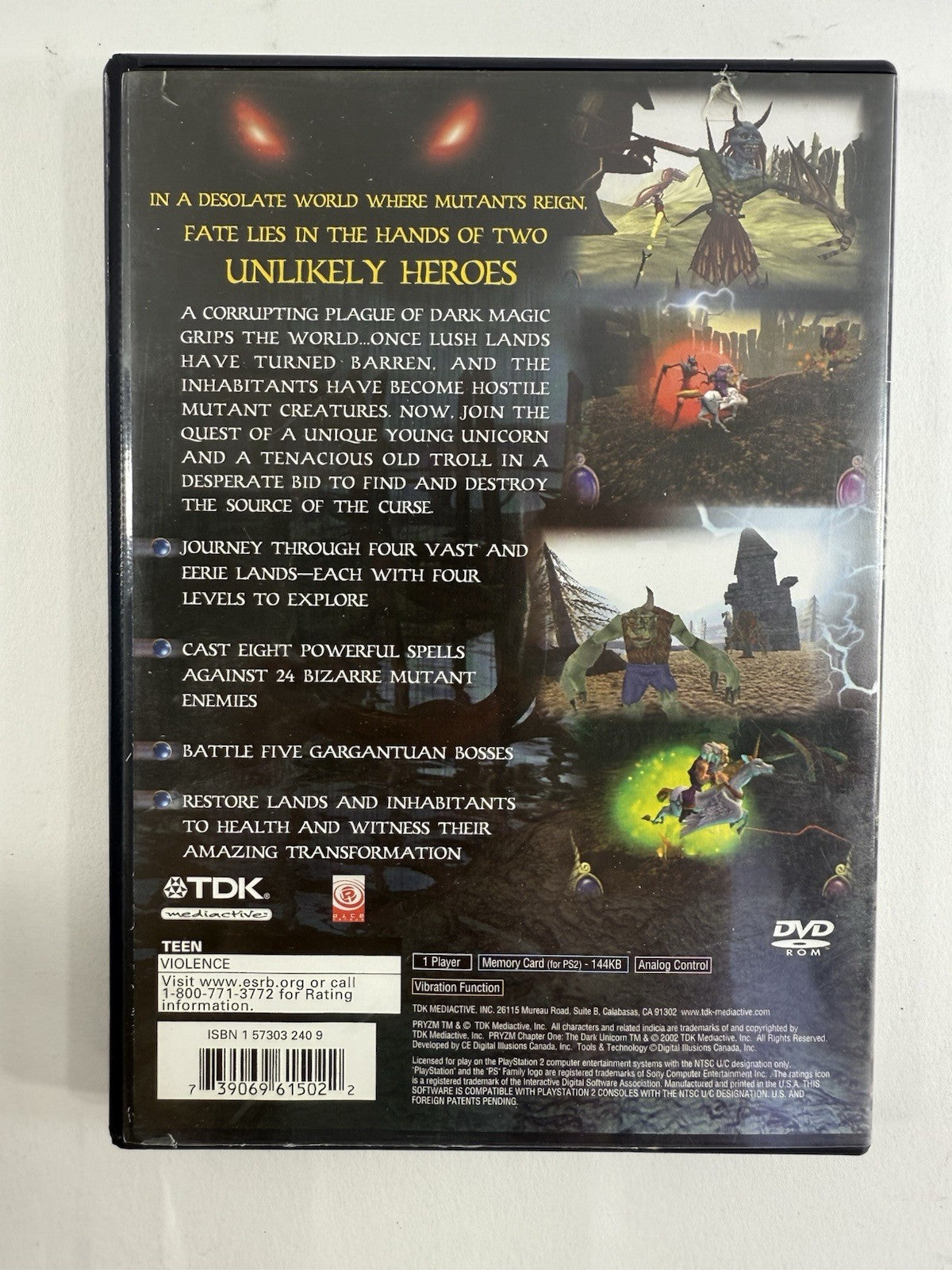 PRYZM Chapter One: The Dark Unicorn (Sony PlayStation 2, 2002) Game Case Manual