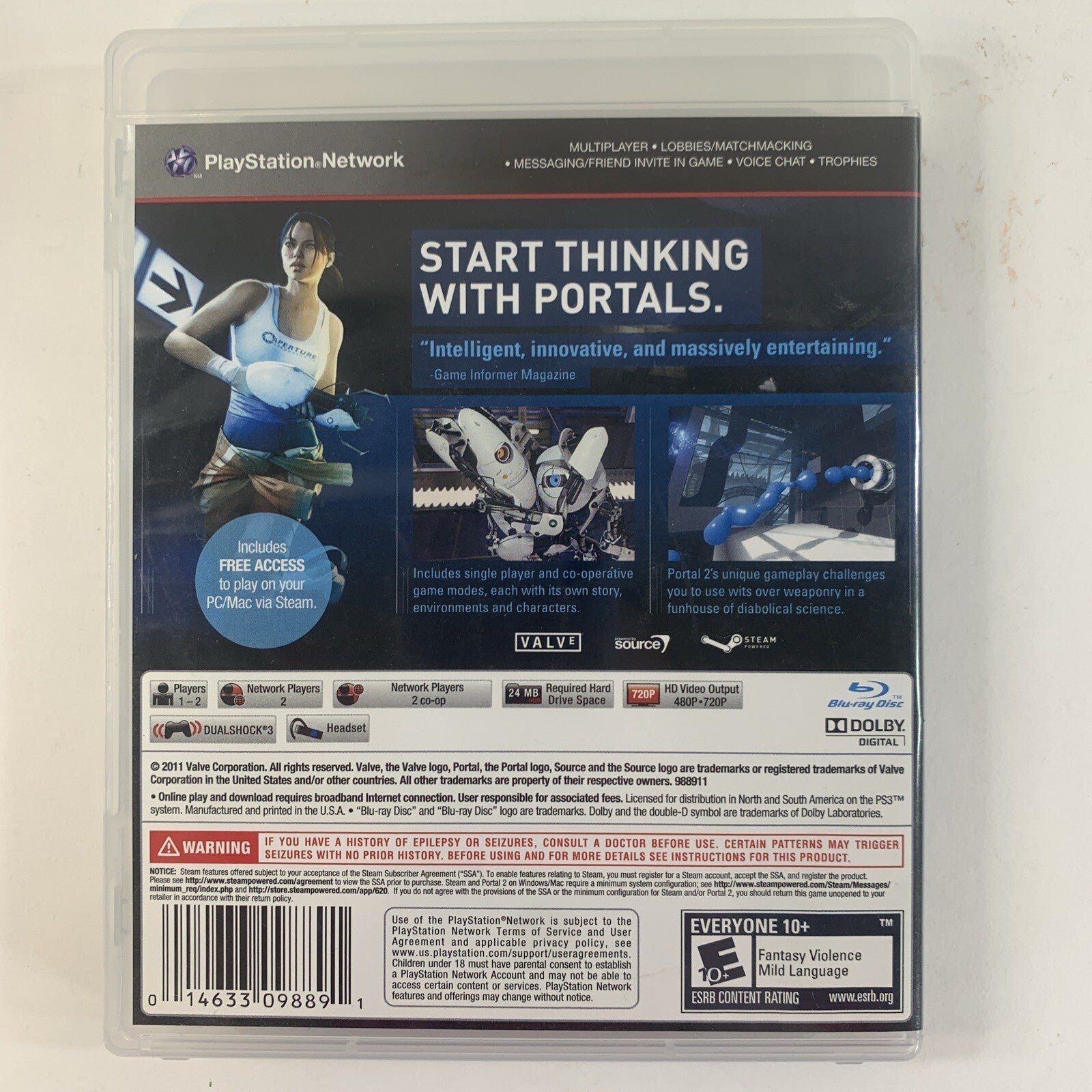 Portal 2 (Sony PlayStation 3, 2011) Game Case Manual - Tested