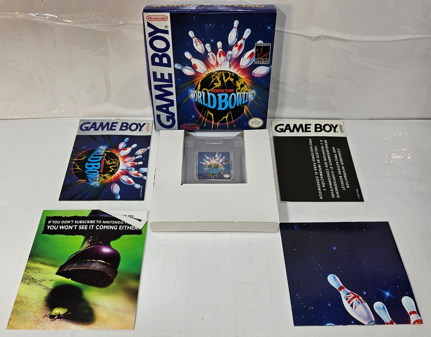 World Bowling (Nintendo Game Boy, 1990) Game Box Manual Poster Inserts - Tested