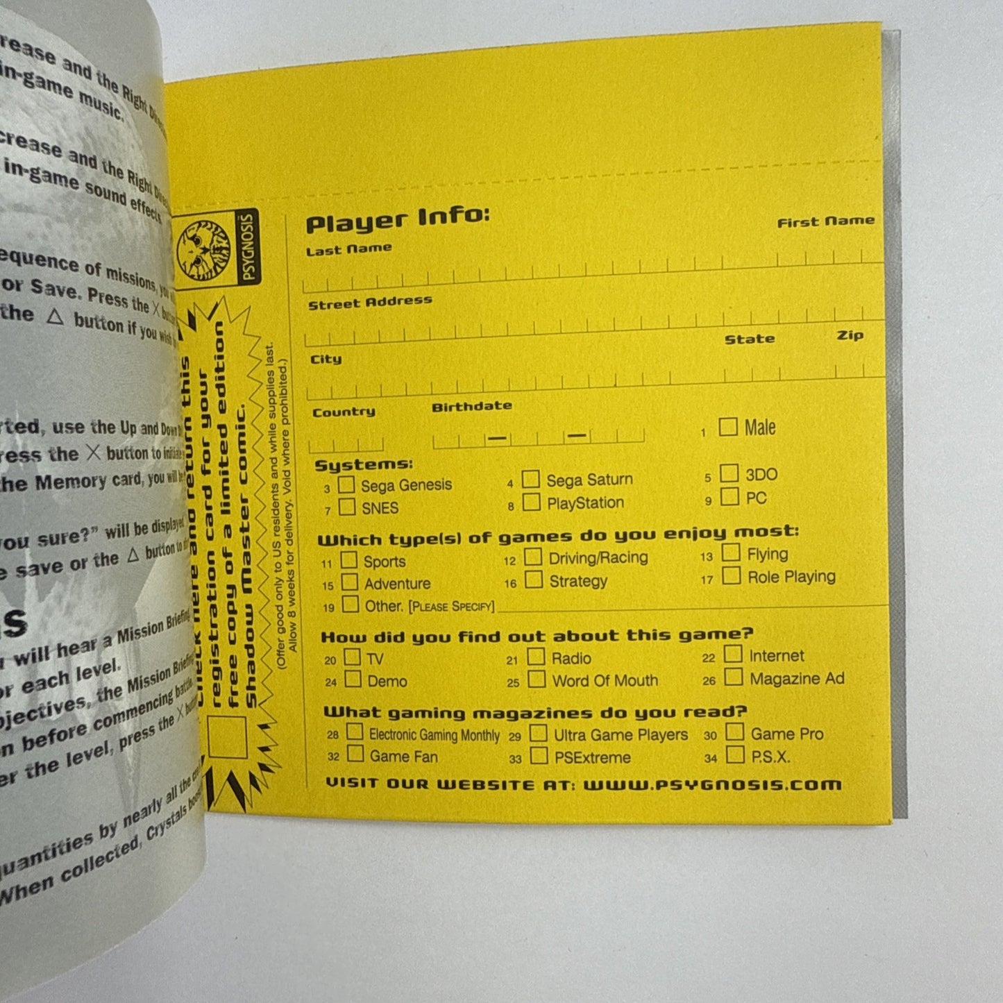 Shadow Master (Sony Playstation 1, 1997) Game Case Manual