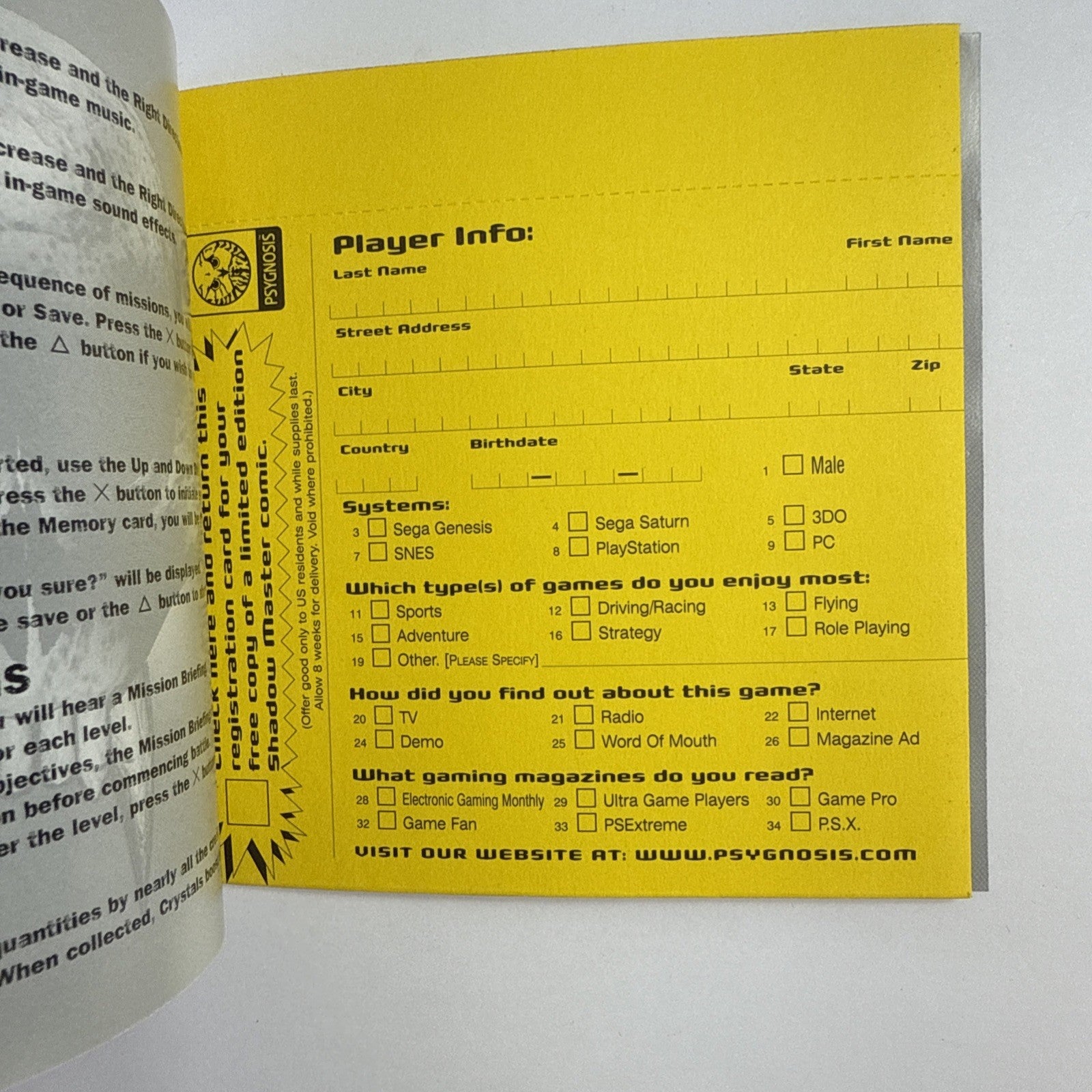 Shadow Master (Sony Playstation 1, 1997) Game Case Manual