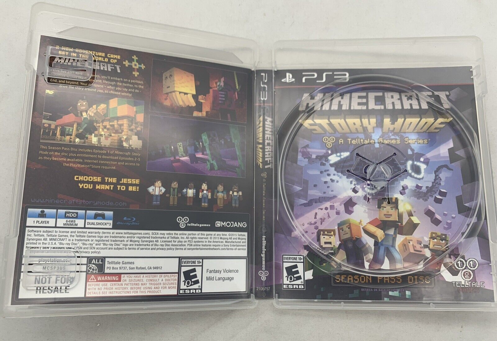 Minecraft: Story Mode Season Pass (PlayStation 3, 2015) Game Case Insert -Tested