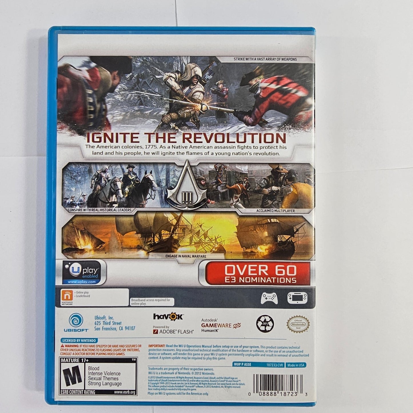 Assassin's Creed III (Nintendo Wii U, 2012) Game Case Manual - Tested