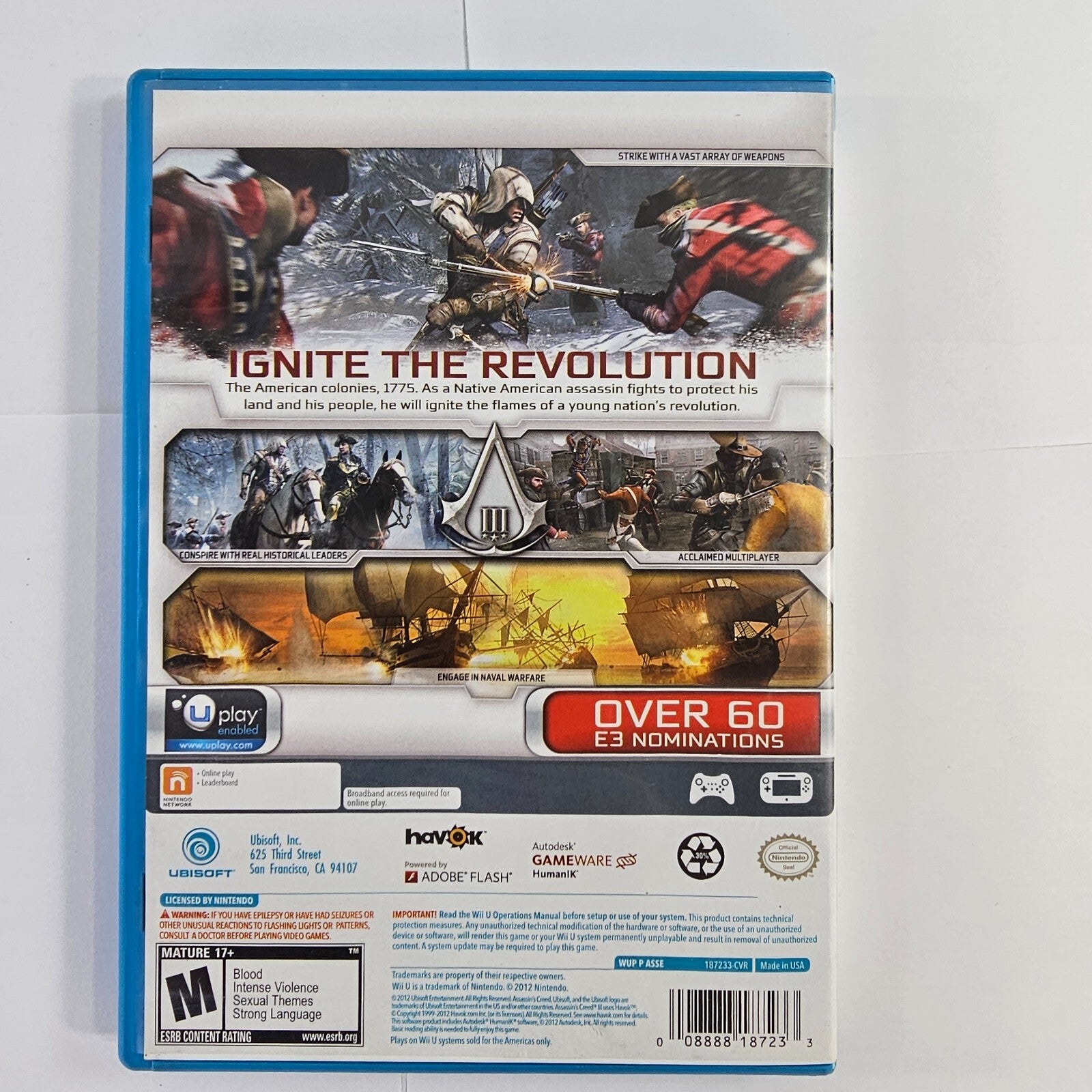 Assassin's Creed III (Nintendo Wii U, 2012) Game Case Manual - Tested