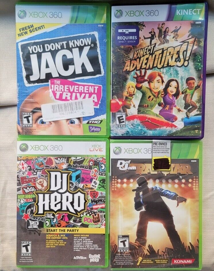 Microsoft Xbox 360 bundle - Kinect Adventures, DJ Hero, Rapstar, Don't Know Jack