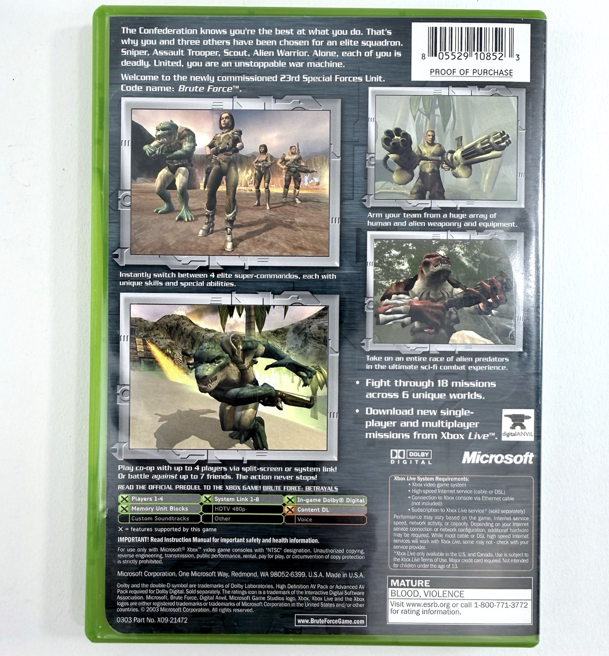Brute Force (Microsoft Xbox, 2003) Game Case & Manual - Tested and Working