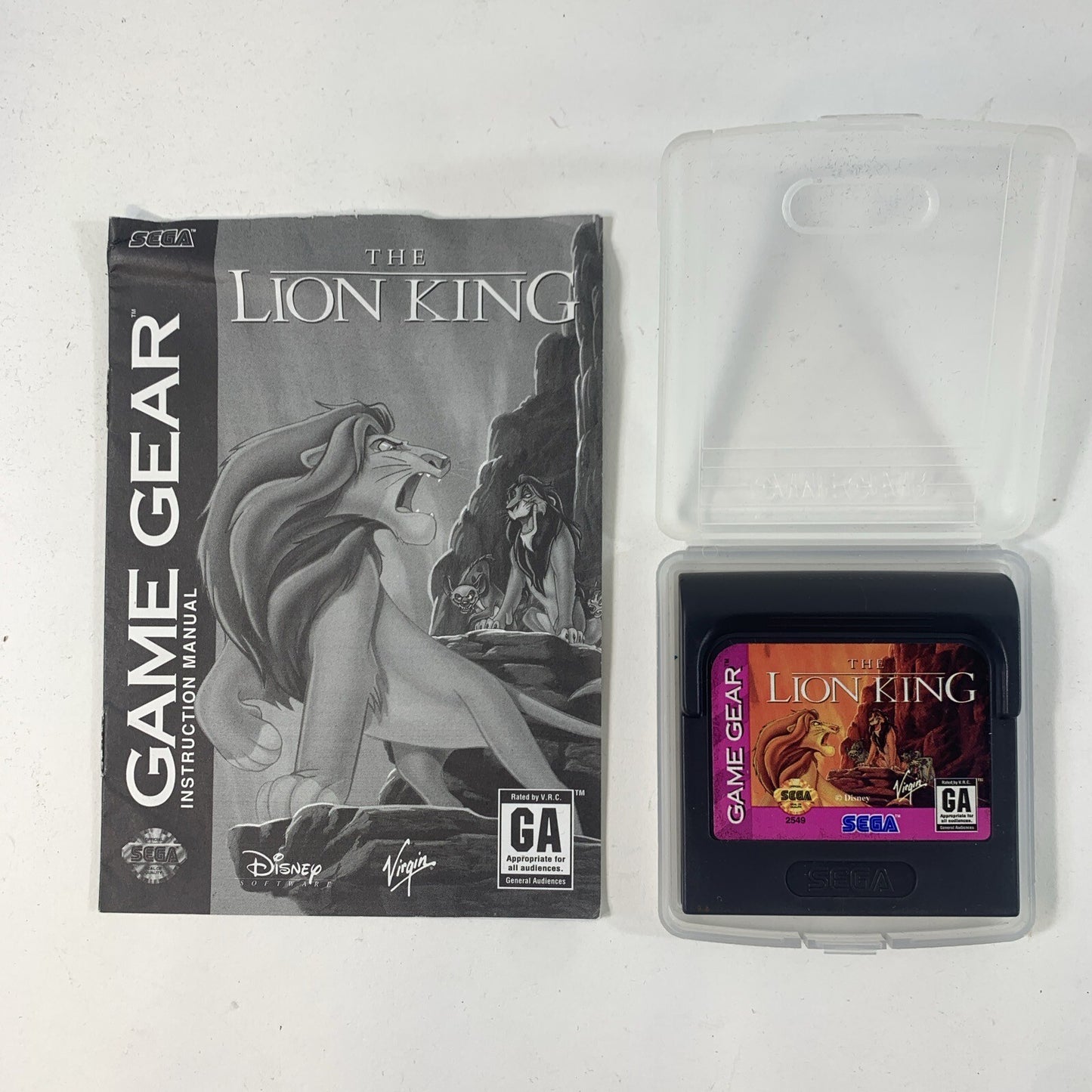 The Lion King (Sega Game Gear, 1995) Game Cartridge and Manual