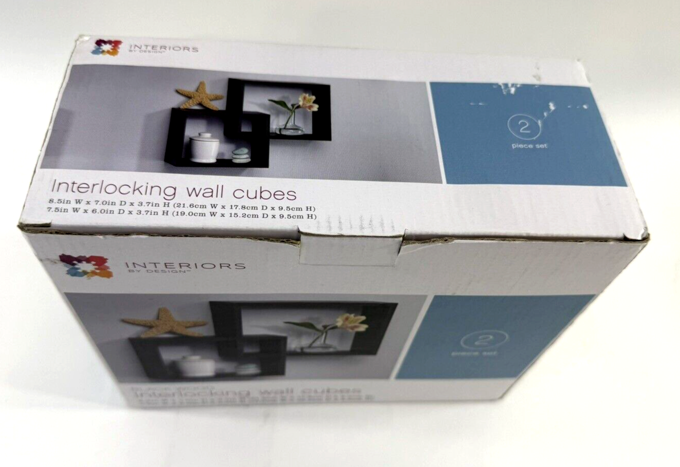 Interiors By Design Black Wooden Interlocking Wall Cubes  2-Piece Set - Open Box