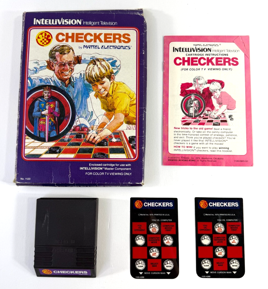 Checkers (Mattel Intellivision, 1979) Game, Box, Manual, and Overlays - Tested