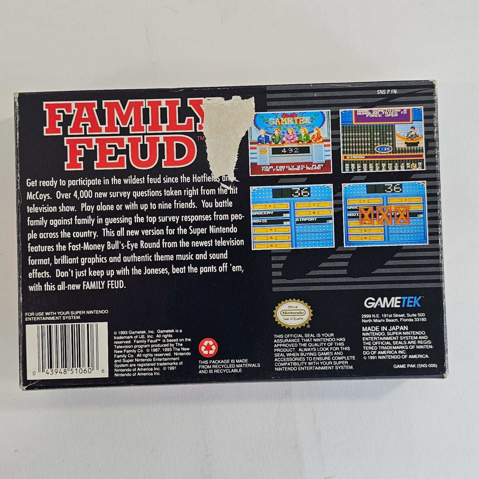 Family Feud (Super Nintendo Entertainment System, 1993) Game Box Manual - Tested