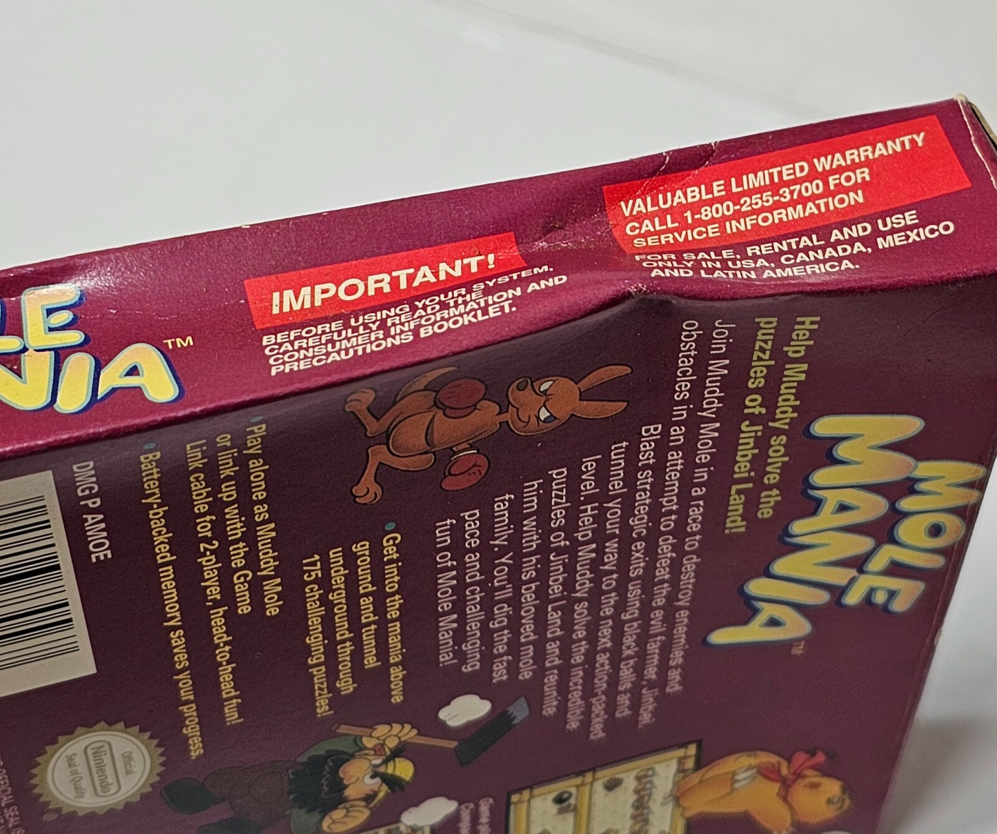 Mole Mania (Nintendo Gameboy, 1997) Game Case Manual Inserts - Tested