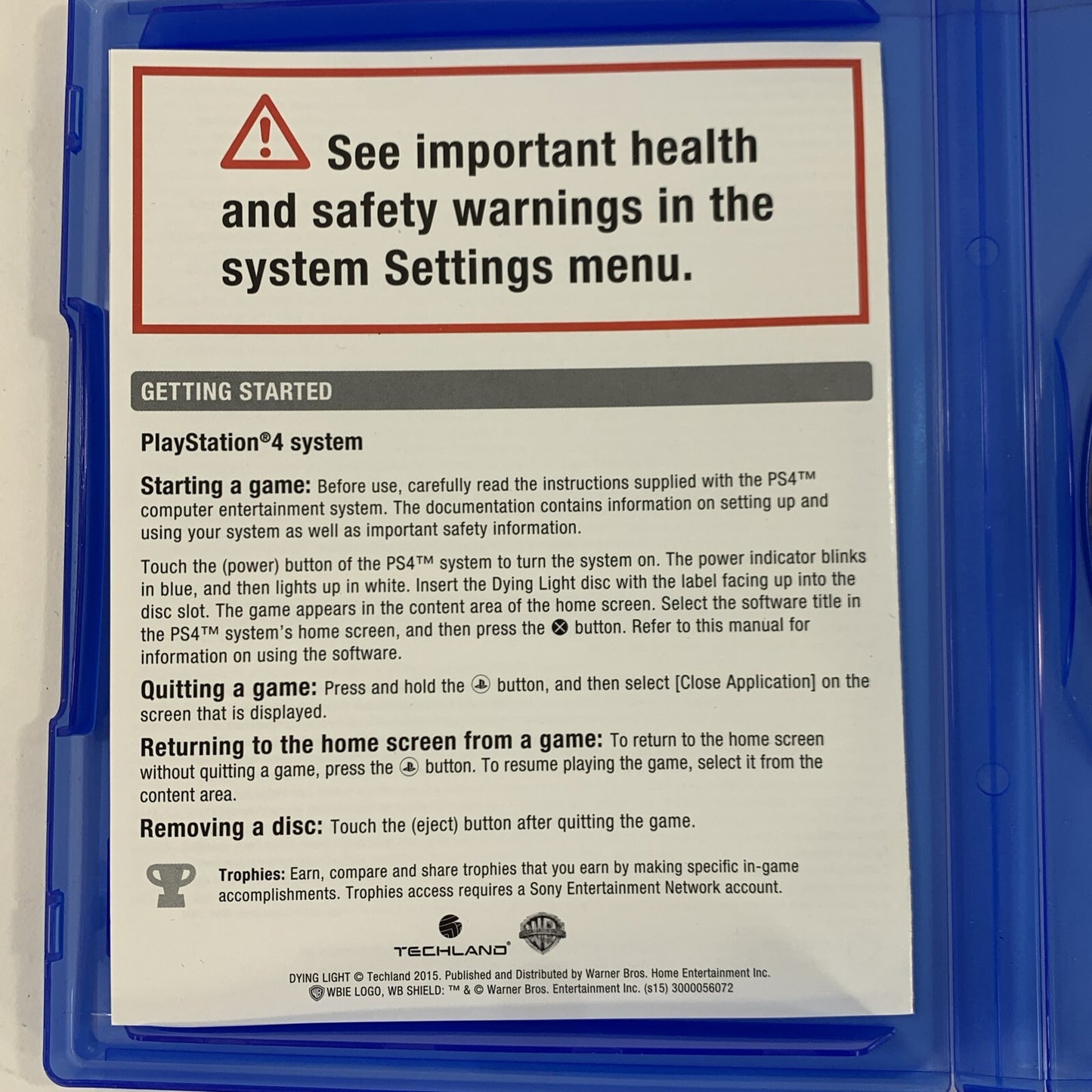 Dying Light (Sony PlayStation 4, 2015) Game Case Manual Insert - Tested