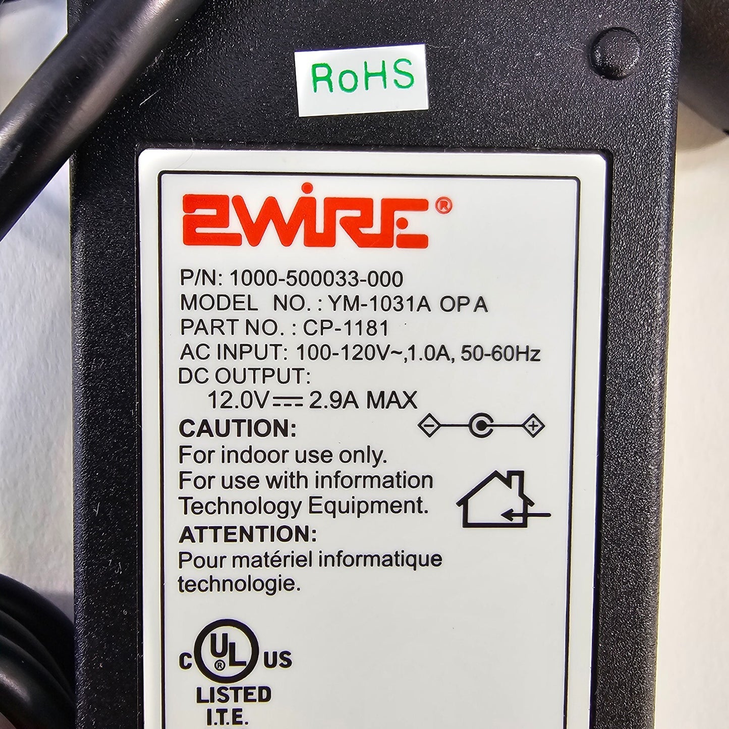 2Wire YM-1031A AC/DC Adapter 12V 2.9A Power Supply - Tested and Working