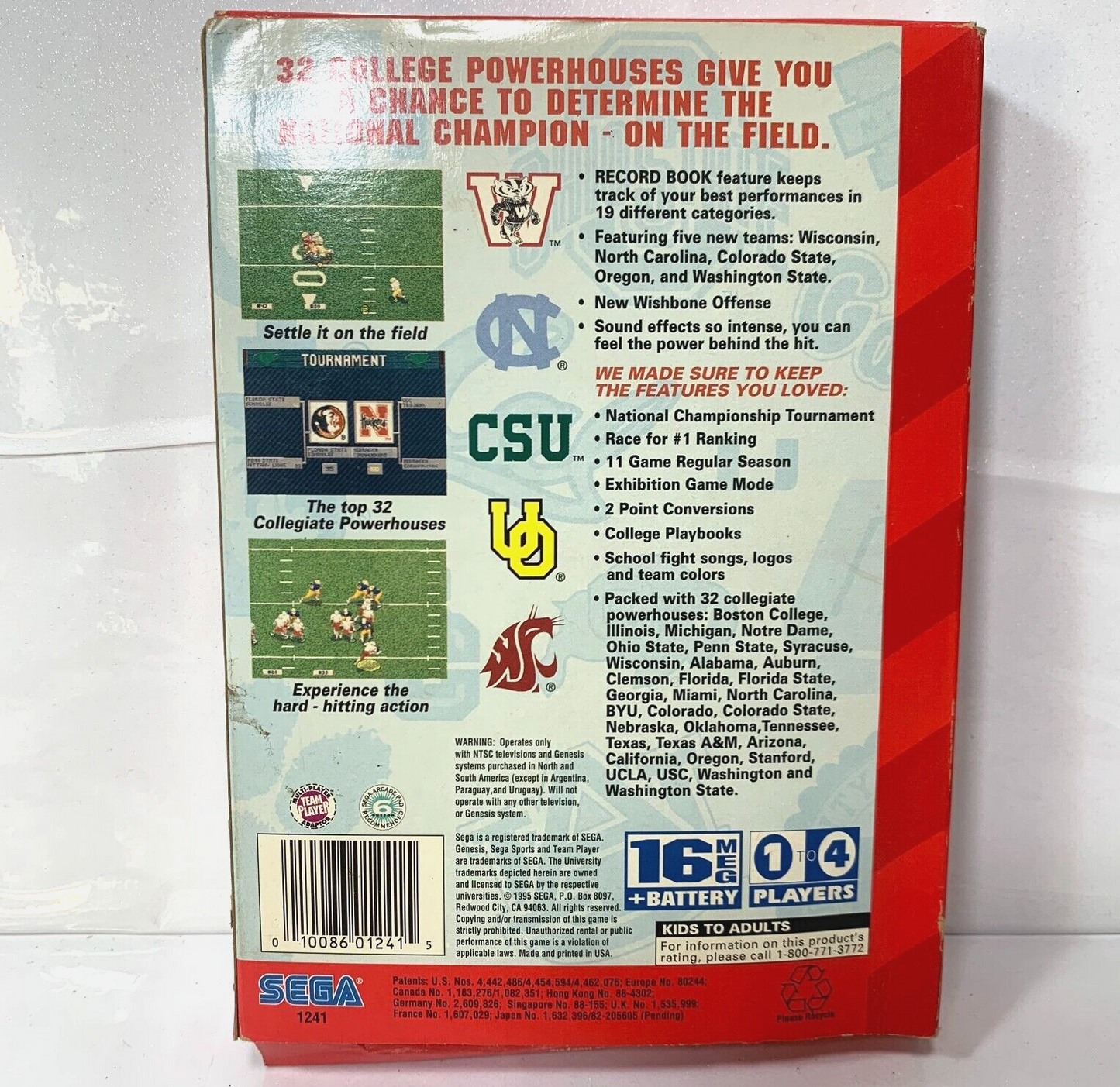 College Football National Championship 2 (Genesis, 1995) Game Box Manual Insert